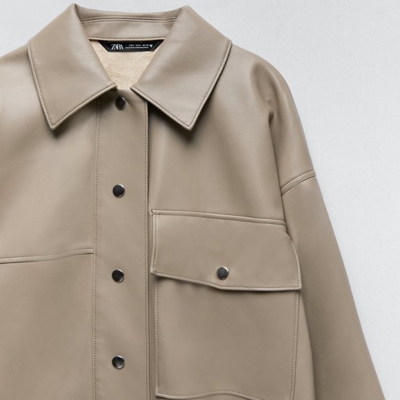 NWT Blogger Favorite ZARA Faux Leather Overshirt Shirt Jacket Lined Shacket Coat - Picture 3 of 12